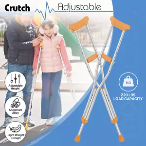 2 PCS Aluminum Crutches Ergonomic Non-Slip Adjustable Height Medical Walk Cane - Picture 1 of 10