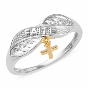 Cross Charm Ring Vermeil YG & Platinum Plated Size 8,9 (2.4gram) - Picture 1 of 5