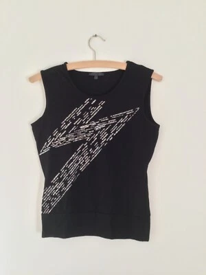 Camiseta sin mangas elástica vintage años 80 90 novedad negra y brillante talla S/M Foto 1 de 4