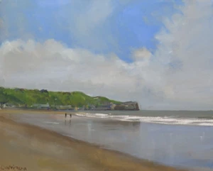 NEU ORIGINAL MALCOLM LUDVIGSEN "Sandsend" 18 Whitby Yorkshire Küste Meer GEMÄLDE - Bild 1 von 1