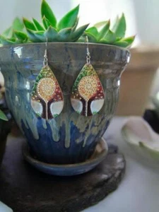 Árbol de la Sabiduría - Pendientes de madera de doble cara con estrás - Imagen 1 de 1