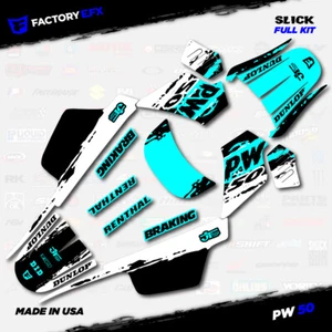 White & Cyan Slick Racing Graphics kit fits Yamaha PW50 PW 50 All Years custom - Picture 1 of 2