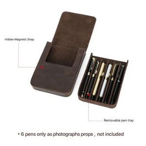 Genuine Leather Hard Fountain Pen Case 6 Slots Stationery Storage Box Organizer - Picture 1 of 8