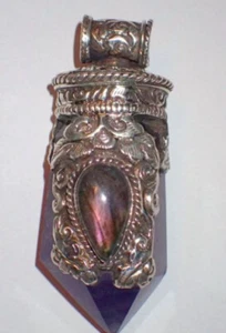 Großer lila Amethyst Kristall Spitze Anhänger in Sterling Silber Dekoration mit t - Bild 1 von 7