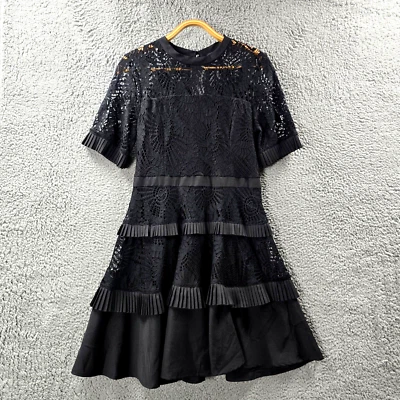 Ses Womens A-line Dress Size 8 Black Lace Short Sleeve Knee Length - image 1 of 4