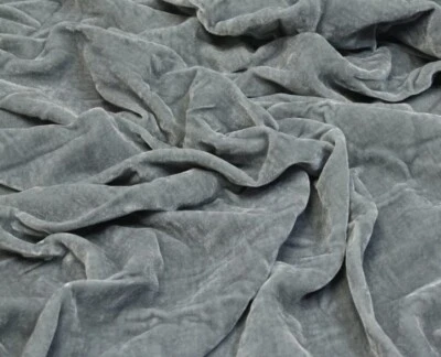 GREY VELVET FABRIC VELOUR NON-STRETCH DRESS FABRIC 44'' WIDE - Image 1 of 3