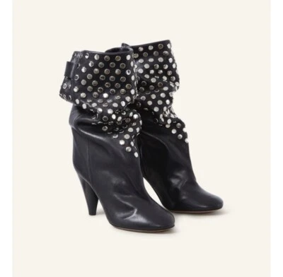 ISABEL MARANT LAKFEE из черной кожи с заклепками повседневные ботинки Sz 38 сделано в Португалии - Изображение 1 из 4