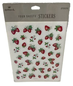 Vintage Punzen Aufkleber Erdbeere Erdbeeren 4 Blatt Neu - Bild 1 von 5