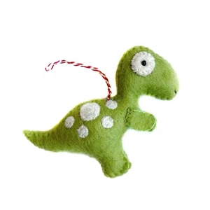 Dinosaur Ornament T-Rex Green Wool Felt Childrens Christmas Decor Fair Trade - Picture 1 of 2