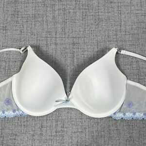 Gilligan & O'Malley Bra 38B White Padded Underwire Lace Sides Blue Flowers