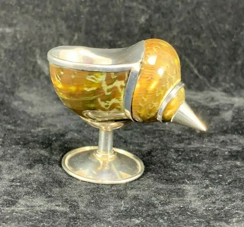 Vintage Sterling Silver 925 - Footed Salt Cellar - Turban Seashell - Mid-Century Cover