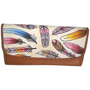 Swank Bags Leather Hand Painted Woman's Purse/Wallet, Feathers, AB-HP-550 - Picture 1 of 8