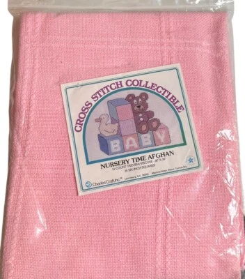 New Charles Craft Cross Stitch Collectible Nursery Time Afghan Fabric 38x38 Pink - Image 1 of 2
