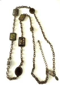 Laura Ashley Long Dark Brass Tone Enameled Textured Metal Statement Necklace - Picture 1 of 9