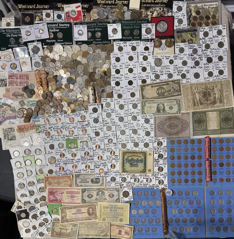 Huge Lot 800+ Coins/stamp/more~Silver WL/Mercury/Indian/Buffalo/“V”/USA & World+ - Image 1 of 4