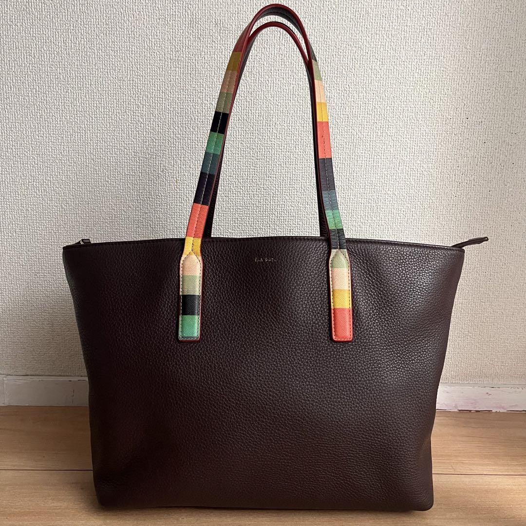 paul smith トートバッグ レザー 黒 マルチカラー ビジネス 肩掛け 現行タグ✨ポールスミス トートバッグ マルチカラー レザー 黒