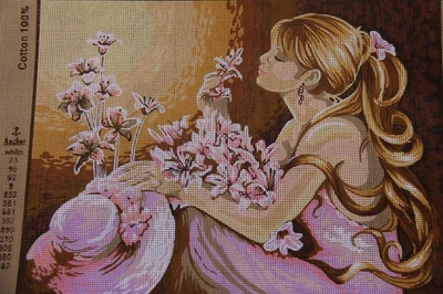 Needlepoint tapestry painted canvas D566 - Young Lady (18"x24") GobelinL - Image 1 of 2