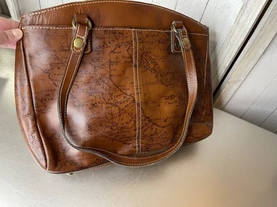 Patricia Nash Signature Map Print Poppy Tote Bag Italian Leather Brown Río Rust - Image 1 of 4