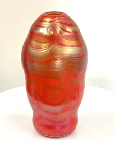 Orange Luster Vase With Gold King Tut Design. Saul Alcaraz - Picture 1 of 3