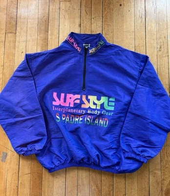 Vintage 90s Surf Style Windbreaker Jacket Pullover Quarter Zip OS - Image 1 of 4