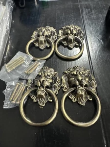 4er Set Metall Löwenkopf Kreis Zug Schubladengriffe Befestigungslöcher sind vertikal - Bild 1 von 4