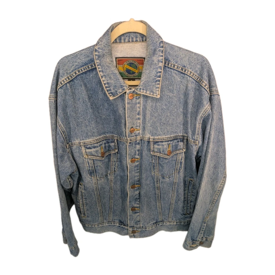 Vintage Blue Denim Structure Jean Jacket Mens Size Medium 90s Long Sleeve Button - Image 1 of 4