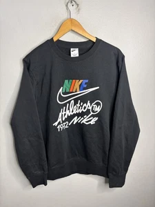 Nike Sweatshirt Mens Small Black Crewneck Athletics 1972 Graphic Pullover Swoosh - Picture 1 of 5