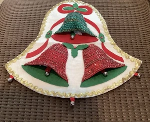 Christmas Holiday 3D Handmade Felt Sequin Wall Hanging Bells Vintage(57ia) - Picture 1 of 8