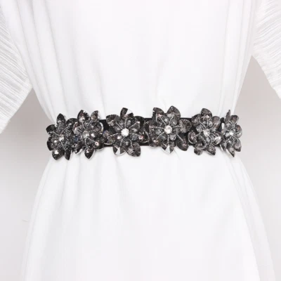 Mujeres Floral Estrás Cristal Cinturón Cintura Elástica para Vestido Vestido Fiesta Vestido Foto 1 de 4