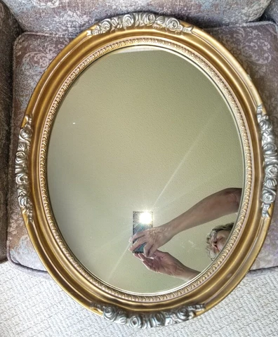 Vintage Large Gold Gilt Ornate Resin Oval Mirror Hollywood Regency 23" Cover