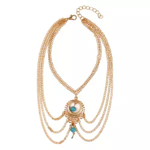 Cavigliera turchese boho geometrica cava tono oro, piede, braccio, corpo gioielli nuova - Foto 1 di 4