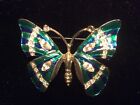 Vintage Jewellery Enamel Blue & Green Butterfly Brooch Blue Clear Rhinestones