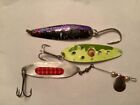 Lot Of 3 Vintage Salmon Trout Spoons 1 Nasty Boy 2 Unmarked Bright Colours