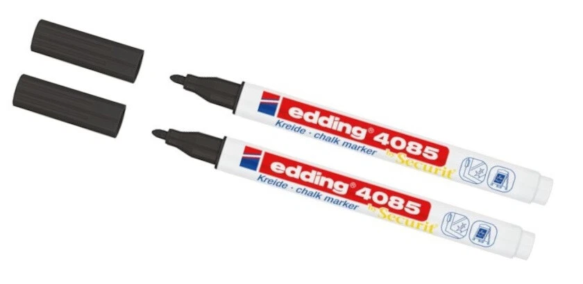 2x Edding Kreidemarker 4085 Kreidestift Fenster Sprühkreide, schwarz dünn 1-2 mm - Bild 1 von 1