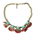 Costume Jewelry Necklace Turquoise Red  Beads Rhinestones Gold Tone Metal