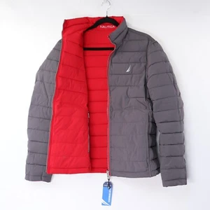 Nautica Mens Puffer Jacket Reversible Stretch Water Resistant Gray Red Sz NWT - Picture 1 of 56