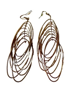Vtg Bohemian Style 4 In Long Dangle Multi Loop Wire Earrings Gold Brass Tone - Picture 1 of 3