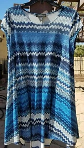 Karen Kane Swing Dress Cap Sleeves in Geometric Blue Stripes Medium - Picture 1 of 3