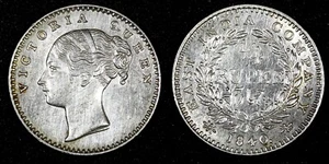 India-British Victoria Silver 1840 (B) 1/4 Rupee Bombay Mint XF KM# 453.1 (348) - Picture 1 of 3