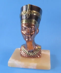 Vintage Egyptian Queen Nefertiti Bust Heavy Yellow Marble Base Paperweight 5" - Picture 1 of 17