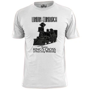Camiseta cartel ferroviario de Londres a Edimburgo para hombre locomotora trenes vapor - Imagen 1 de 2