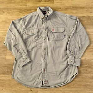 Ariat FR CAT 2 Gray Long Sleeve Button Work Shirt Men’s Size L USA Pockets