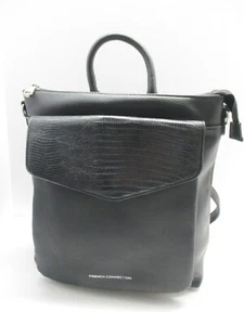 French Connection Backpack Convertible CrossBody Black Pebble & Croc Leather NEW - Picture 1 of 9