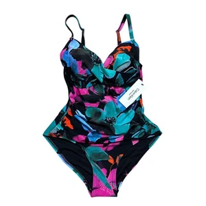 Costume intero Calvin Klein donna taglia 4 Hibiscus Twist controllo pancia nuovo con etichette - Foto 1 di 11