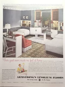 Armstrong's Linóleo Pisos Lancaster PA Dormitorio Blanco Rojo Vintage Anuncio Impreso 1936 - Imagen 1 de 4