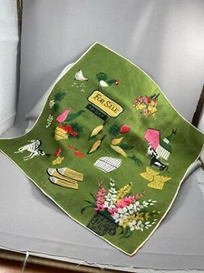 Vintage grünes Taschentuch mit Bauernhofmotiv und Stalltieren & produzieren Baumwolle Quadrat - Bild 1 von 5