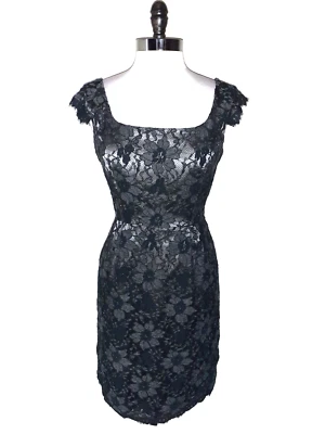 ELIZA J Size 10 Sheath Dress Black Grey Floral Lace Sleeveless Knee Length - Image 1 of 4