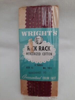 Vintage NIP Wright's Baby Rick Rack Sewing Trim 100% Cotton ~ Dubonnet ~ 6 Yards - Image 1 of 4