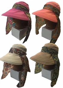 Ladies Fashion Wide Brim Visor Sun Light Protection Neck /Face Cover 3 in 1 Hat  - Picture 1 of 18