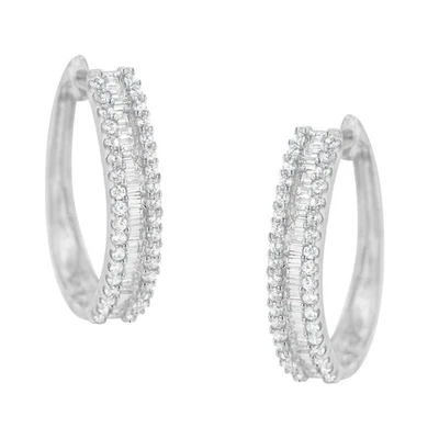 3/4 Cttw Diamond 10K White Gold Hoop Earrings - Image 1 of 4